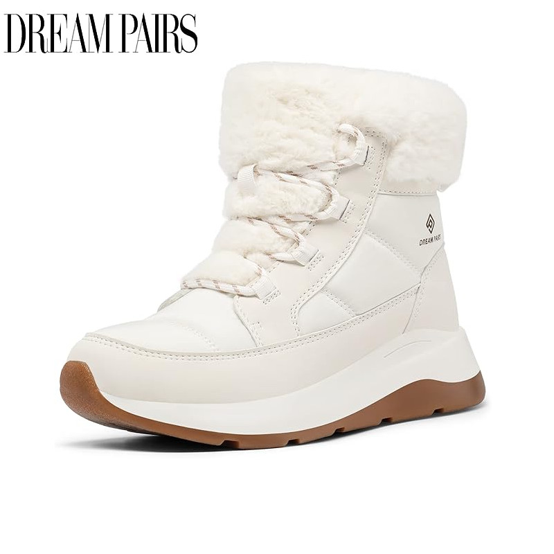 DREAM PAIRS Women Ankle Boots Faux Fur Lined Lace Up Waterproof Snow Boots