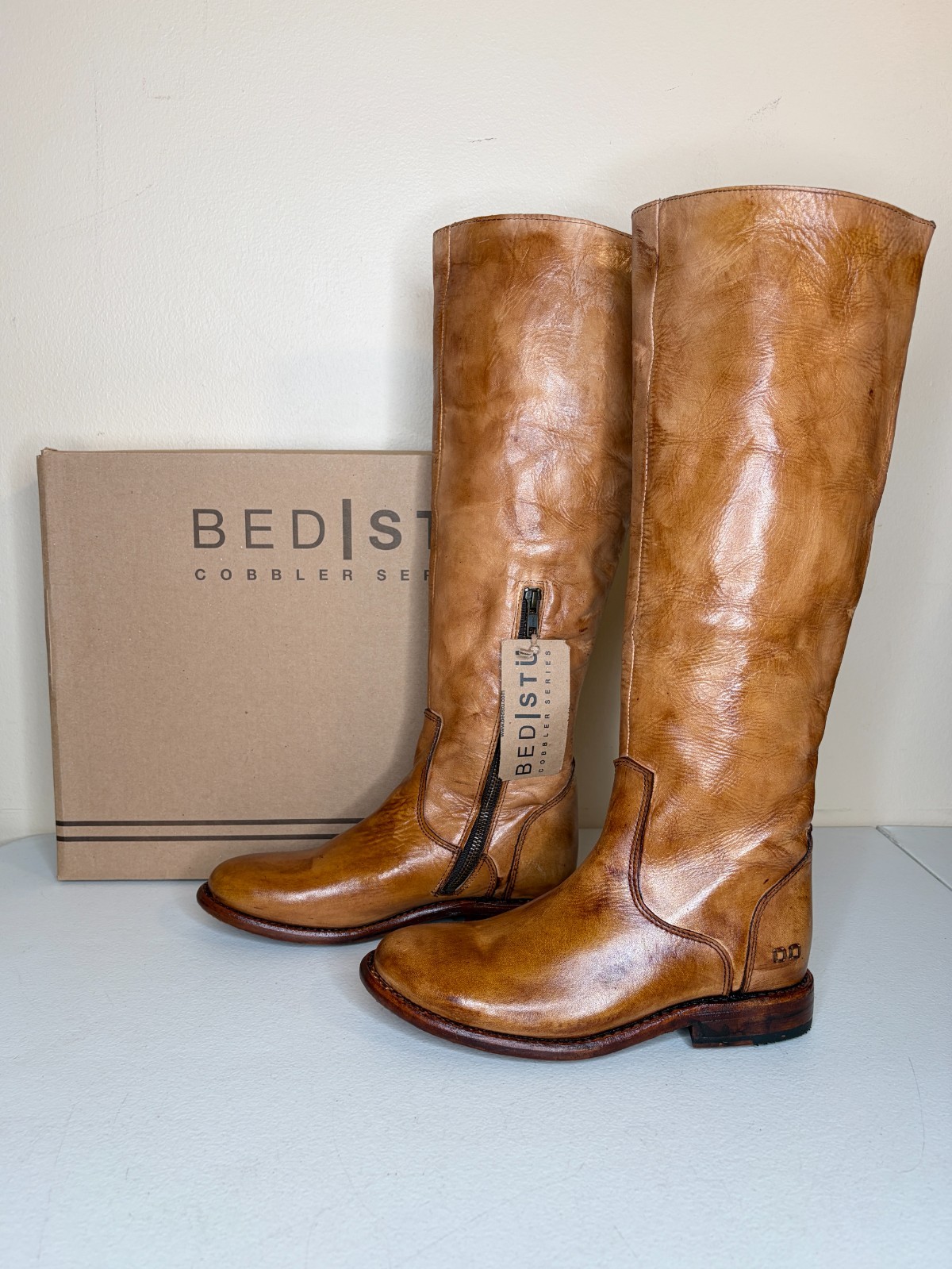 BED STU Tess Tan Distressed Leather Tall Riding Boots BedStu Size 7.5