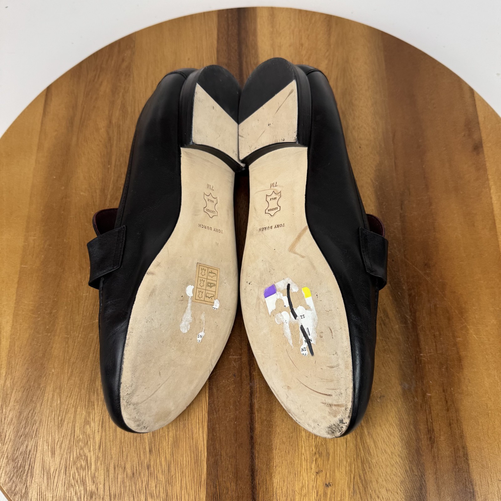 Womens Tory Burch Eleanor Black Leather Gold Hardware Casual Loafers Size 7 GUC