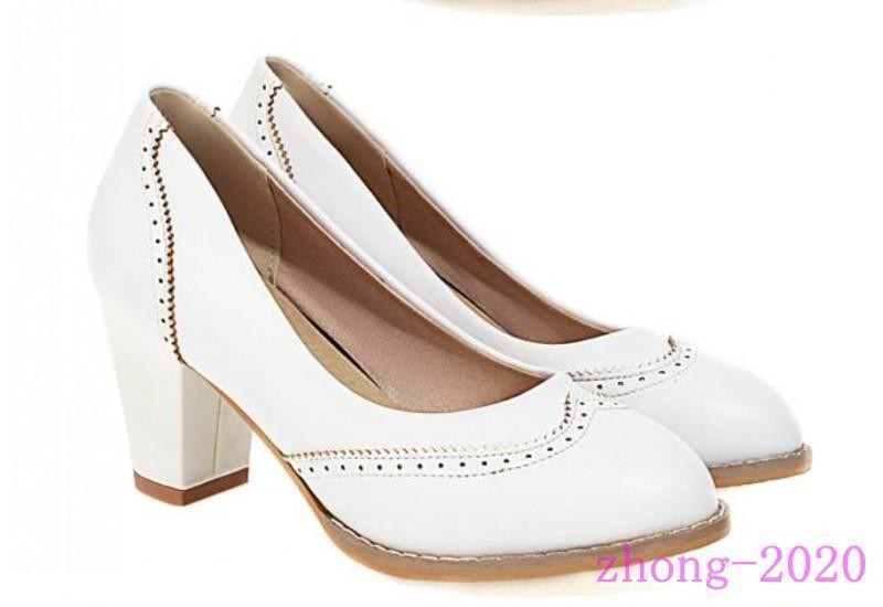 Women’s Faux Leather Shoes Office Formal OL Block Heels Casual Pumps Large Size