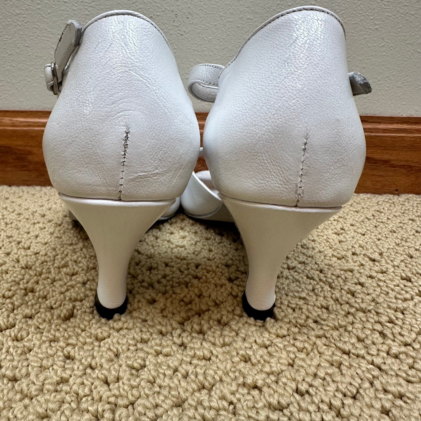 Celebrity Womens Dance Shoes Ballroom Latin T- Strap Heels Rhinestones White 9.5