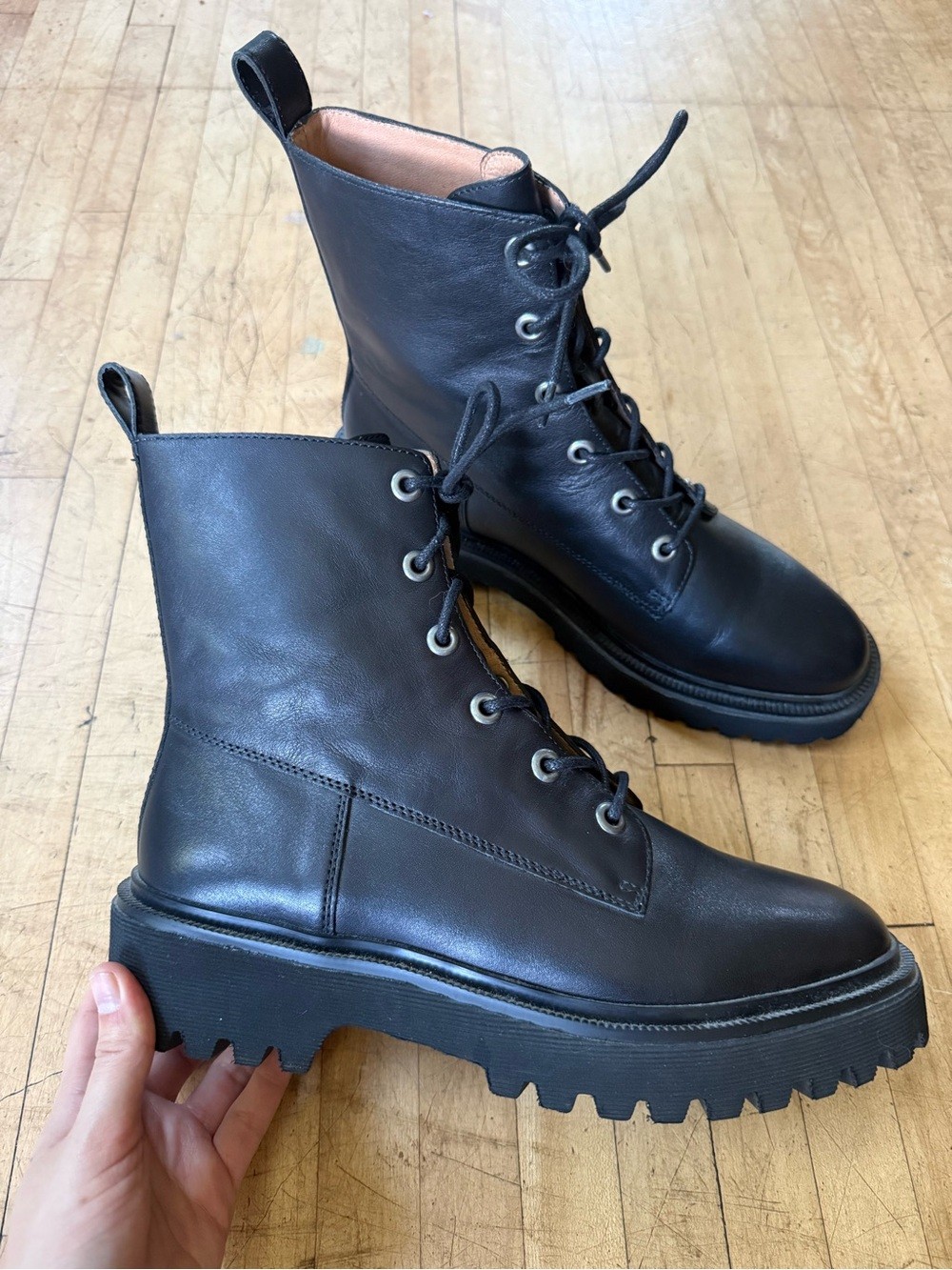 MADEWELL Black Leather Lace Up Combat Boots Rayna US 9.5