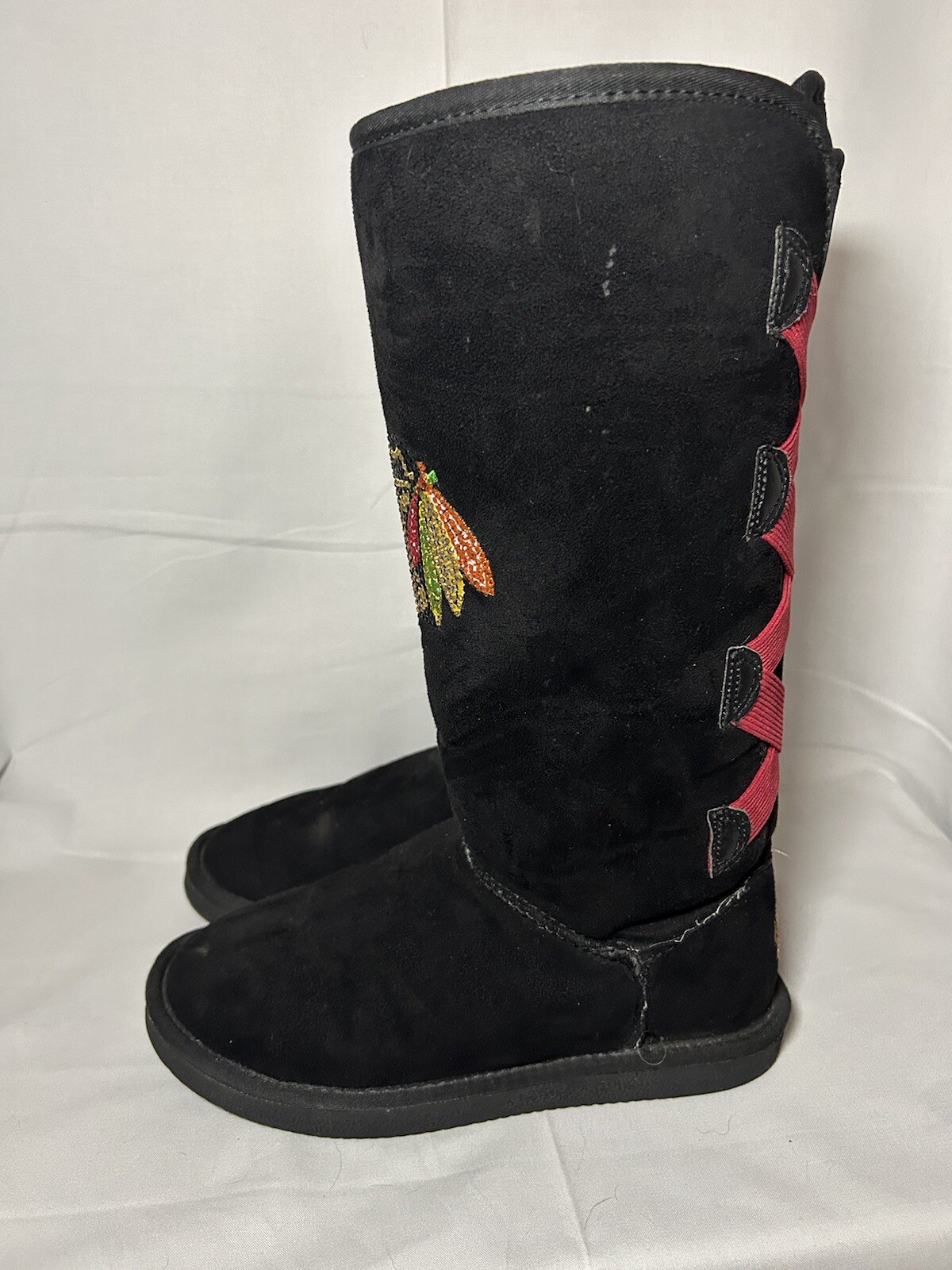 Chicago Blackhawks Womens 6 Cuce Victor Boots Black Beaded Logo High NHL Hockey