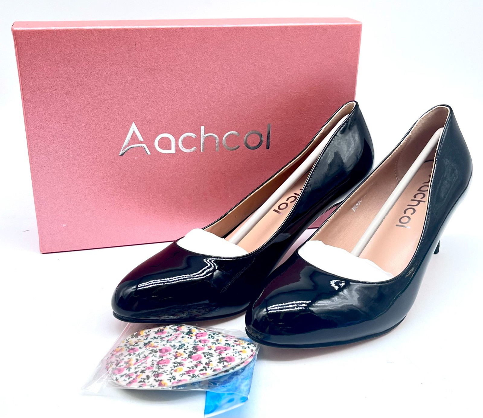 Aachcol Womens Black Mid Kitten Heel Pumps Round Toe Shoes Size 8