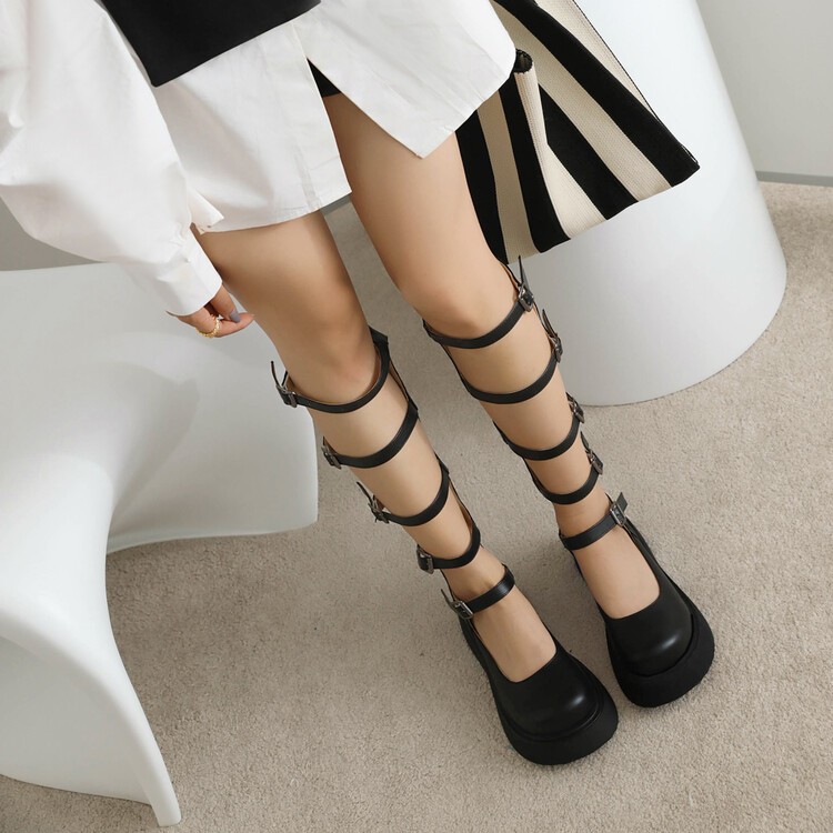 Roman Women’s Gladiator Casual Sandals Ladies Hollow Out Back Zip Knee High Boot