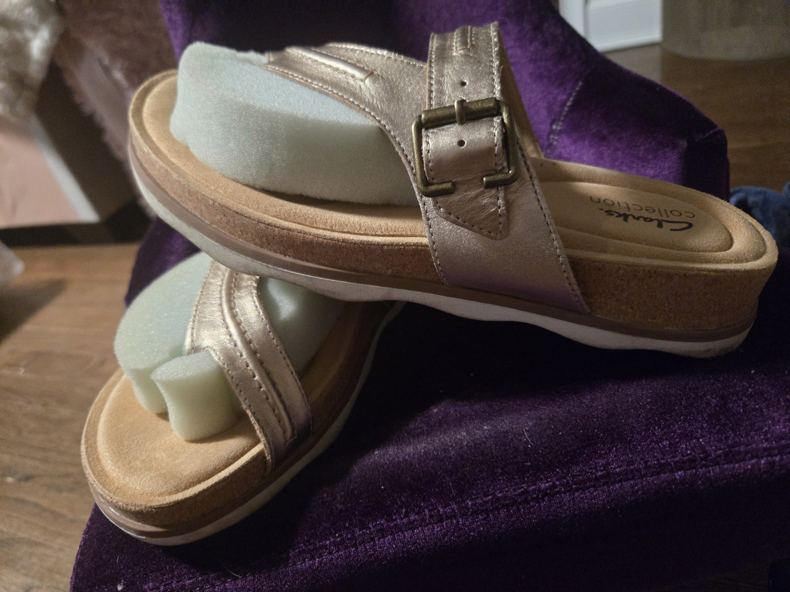 Clarks Collection Women’s Gold Leather Comfort Slide Sandals US 9.5 Wide EU 41