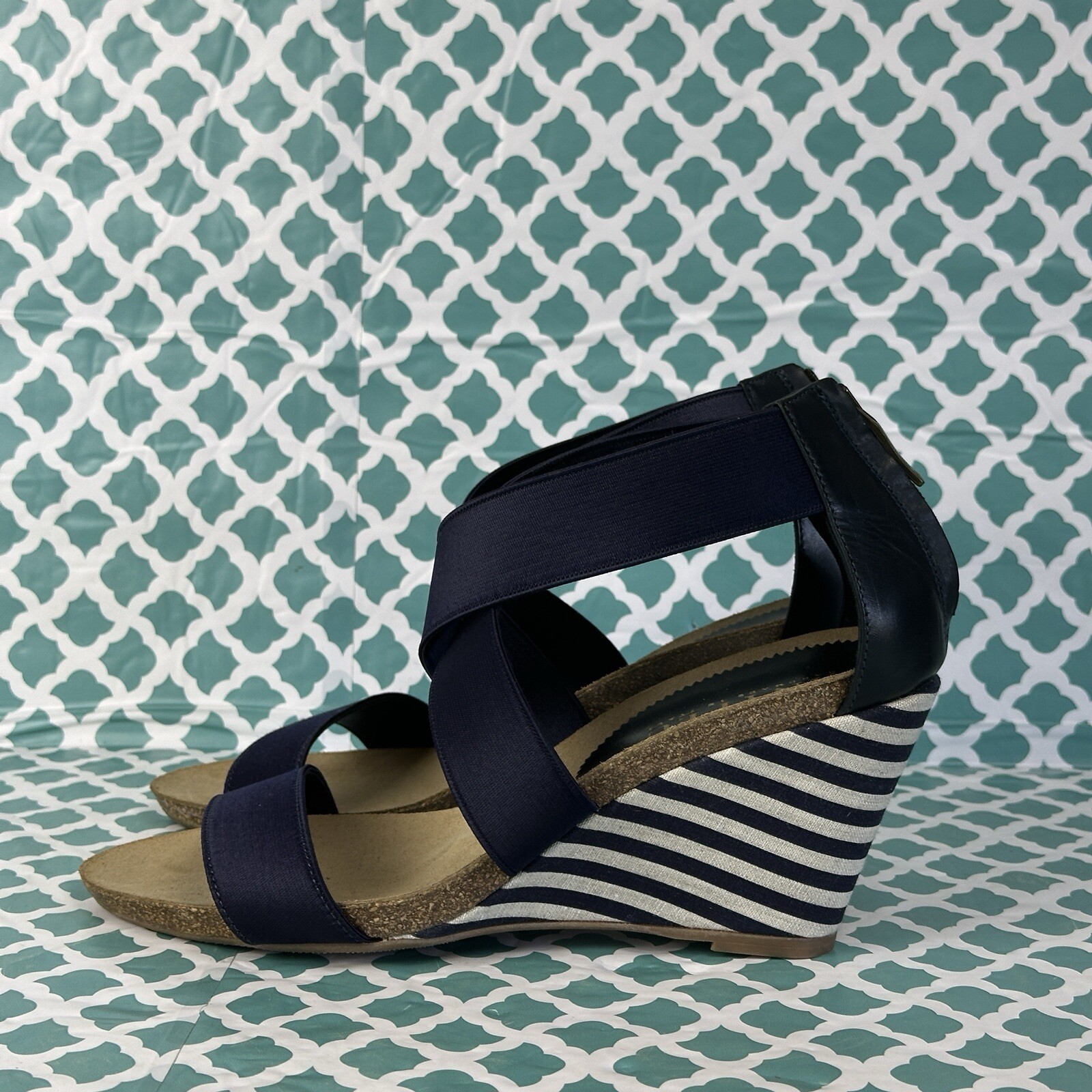 Anyi Lu Christina Wedges Women’s Size US 8.5 EU 39 Cork Heel Sandal Blue