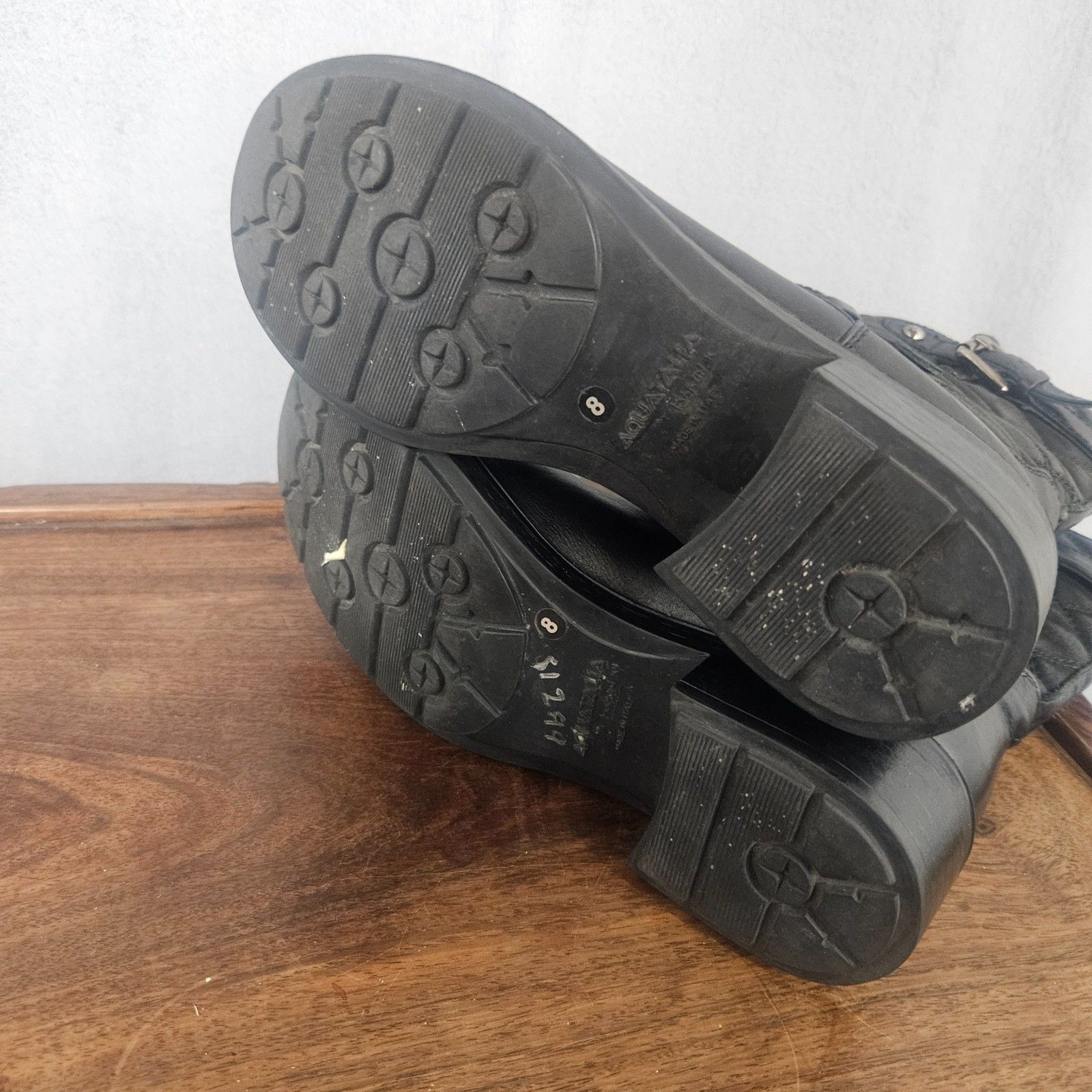 AQUATALIA Sweetie Quilted Leather Moto Boots Italy SZ 8 Black Punk Grunge Polish