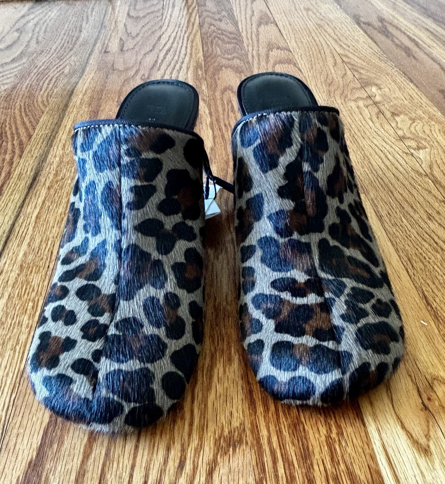 Zara Animal Print 100% Mules Leopard Print Square Toe 3.25in Heel Sz 37/6.5. NWT