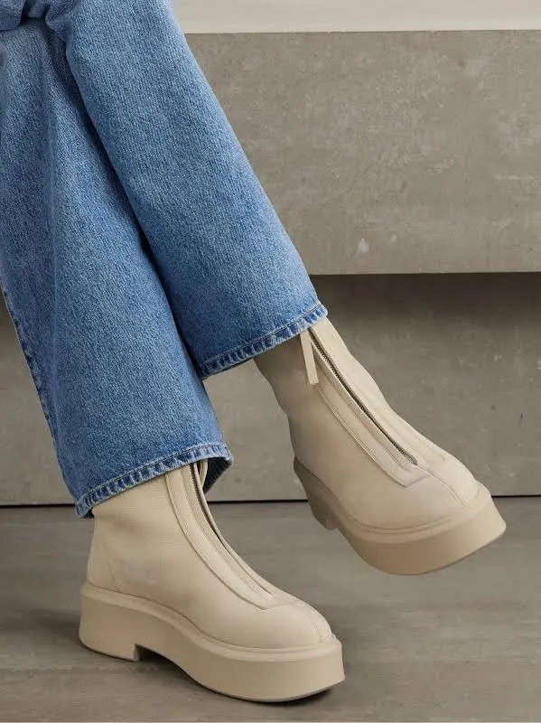 The Row Nubuck Leather Platform Ankle Boot Front Zip Round Toe Block Heel 7.5