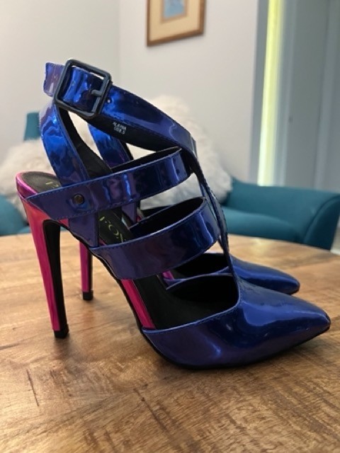 Paper Fox NIB Electric Blue with Fuchsia Heel Sandals High Heels Size 8.5