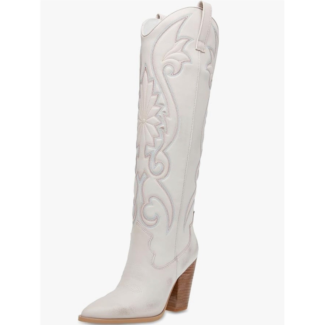 Steve Madden Women’s Leather Lashes Western Boots Distressed White Size 8.5M