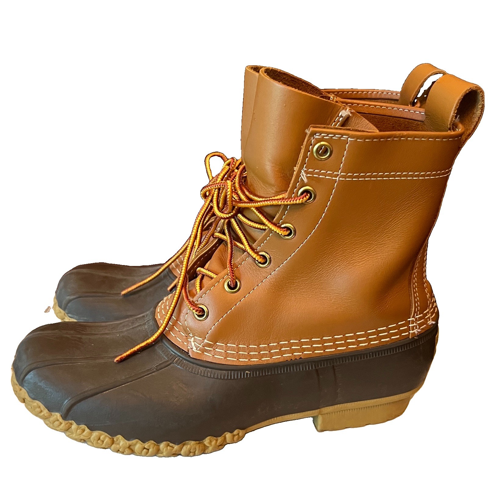 L.L. Bean Boots Womens 8 M Duck Bean Lace Up Classic Rain Work Leather Brown