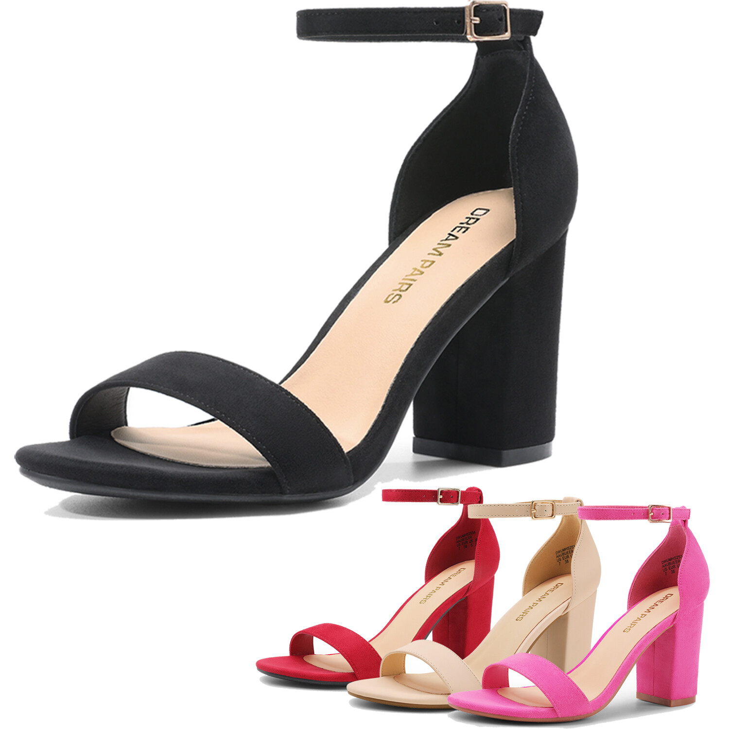 Women Wedding Party Sandals Ankle Strap Open Toe Mid Chunky Block Heel Sandals~