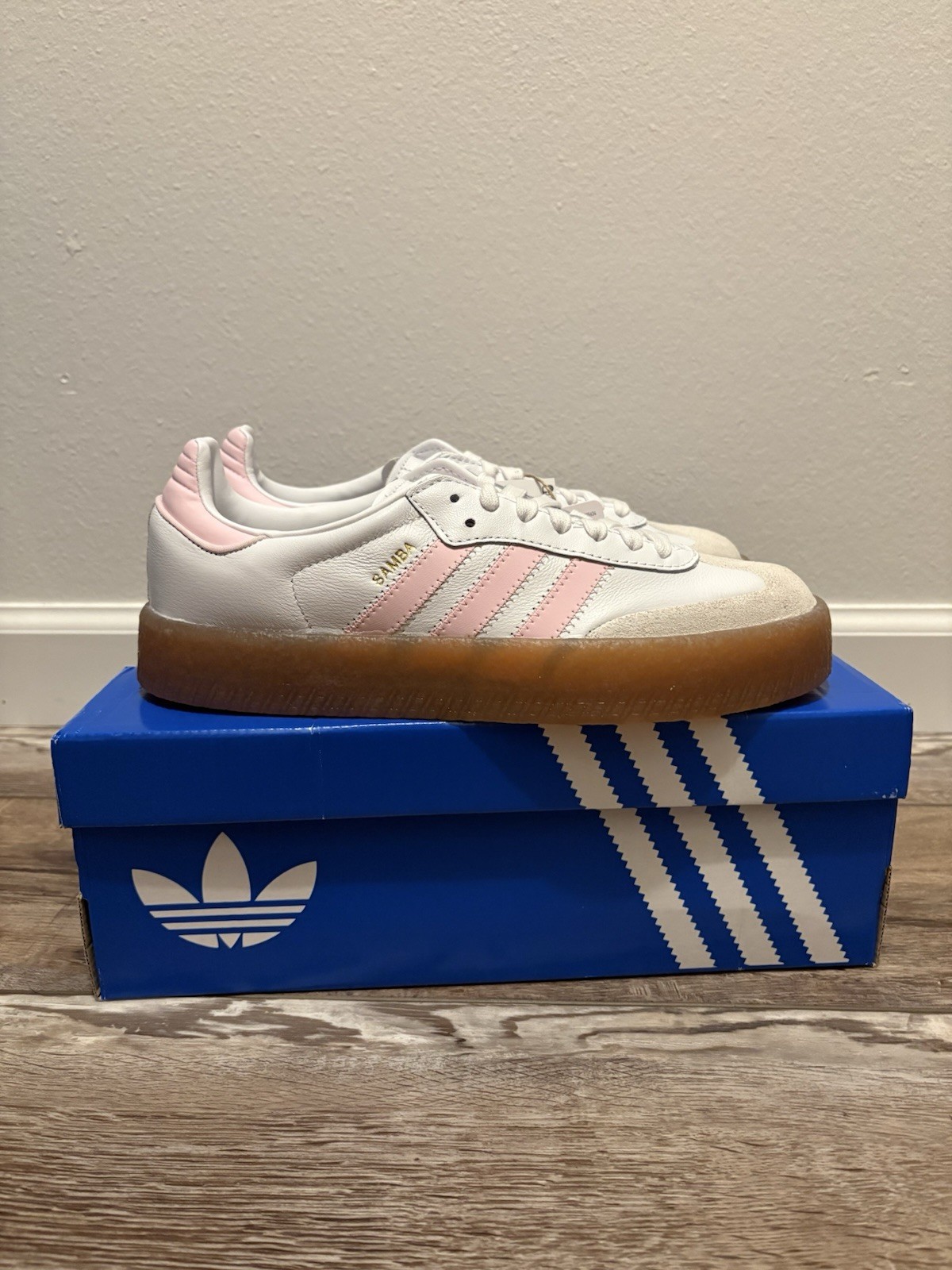 Adidas Sambae Size 7y / 8w White Pink Light Leather Gray Suede