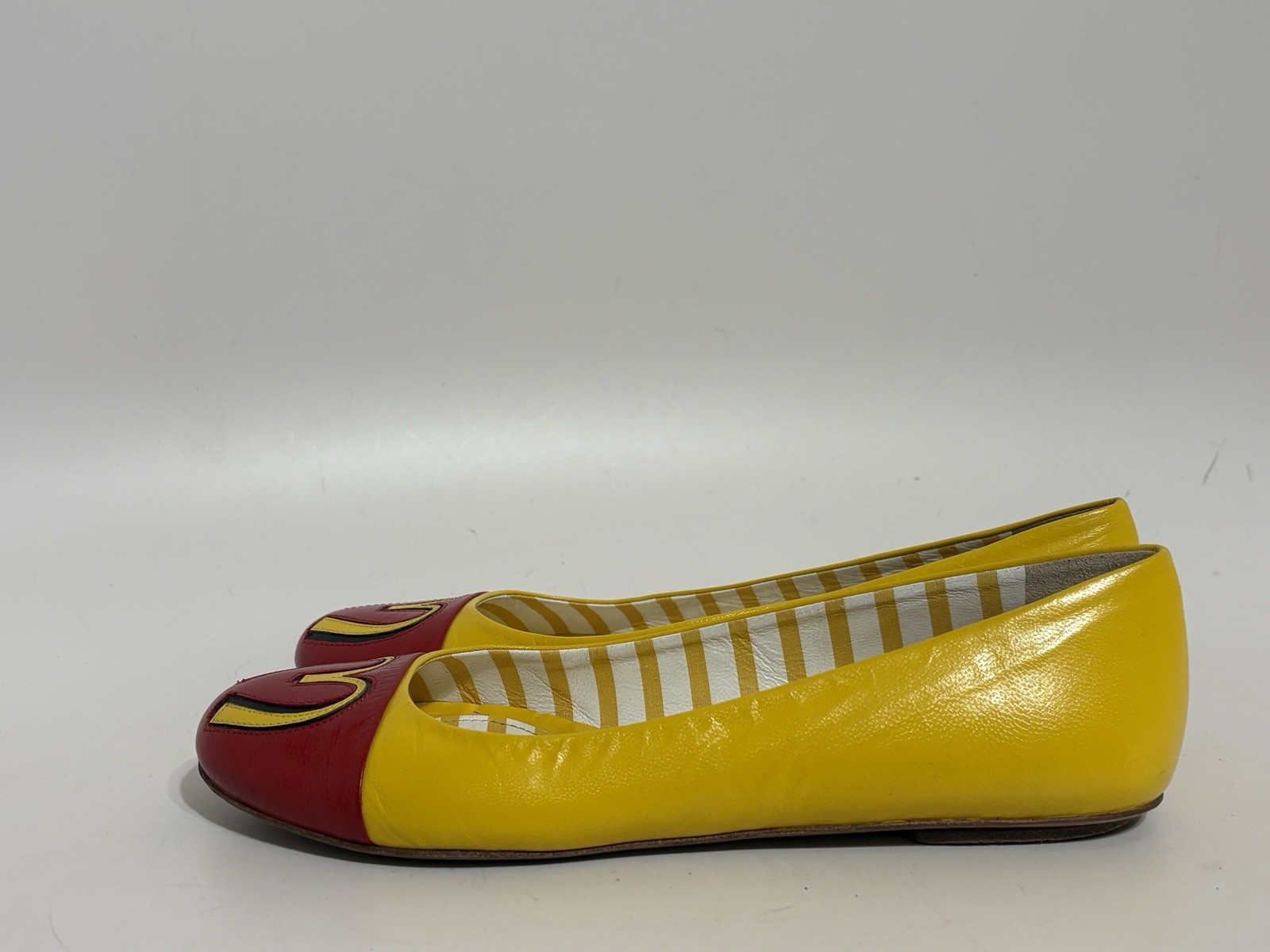 Vtg Moschino AW2014 Yellow M Logo Ballet Flats 35.5