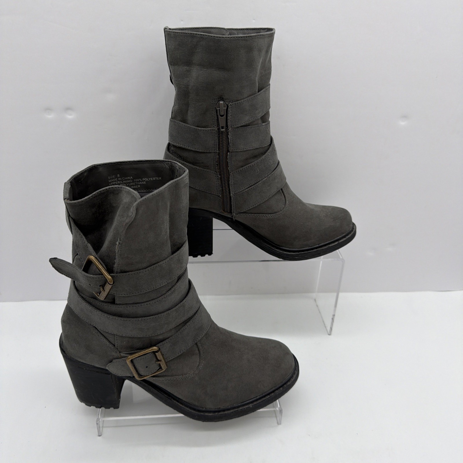 American Eagle Y2K Boots Womens SZ 8 Ankle Bootie Brown Suede Block Buckle Heel
