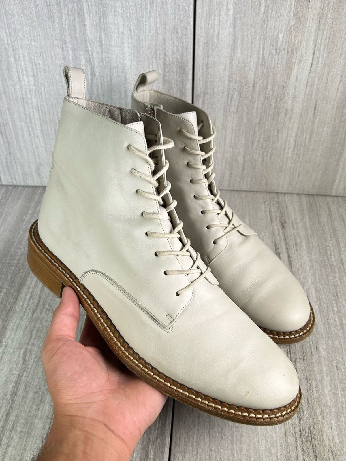Vince Cabria Cream White Leather Lace-Up Side Zip Boots Women’s Size 9.5