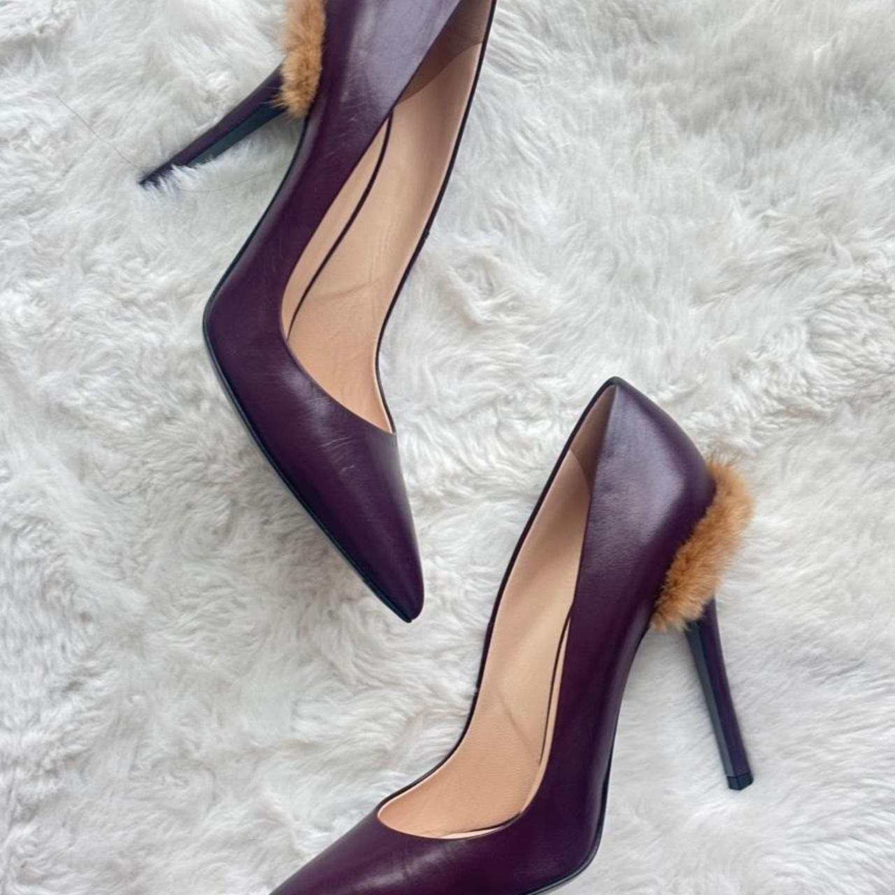 Fendi Purple Plum Leather Stiletto Pumps with Mink Fur Detail Size 39/40