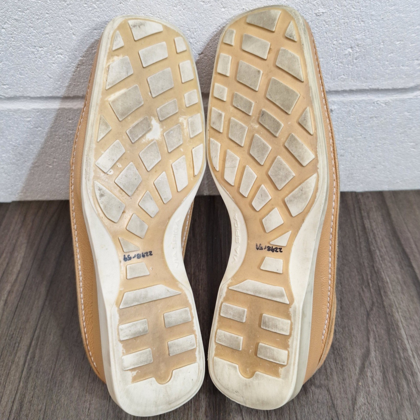 Via Spiga Tan Leather Wedge Mules Square Toe Made in Italy Women’s 8.5 M Beige