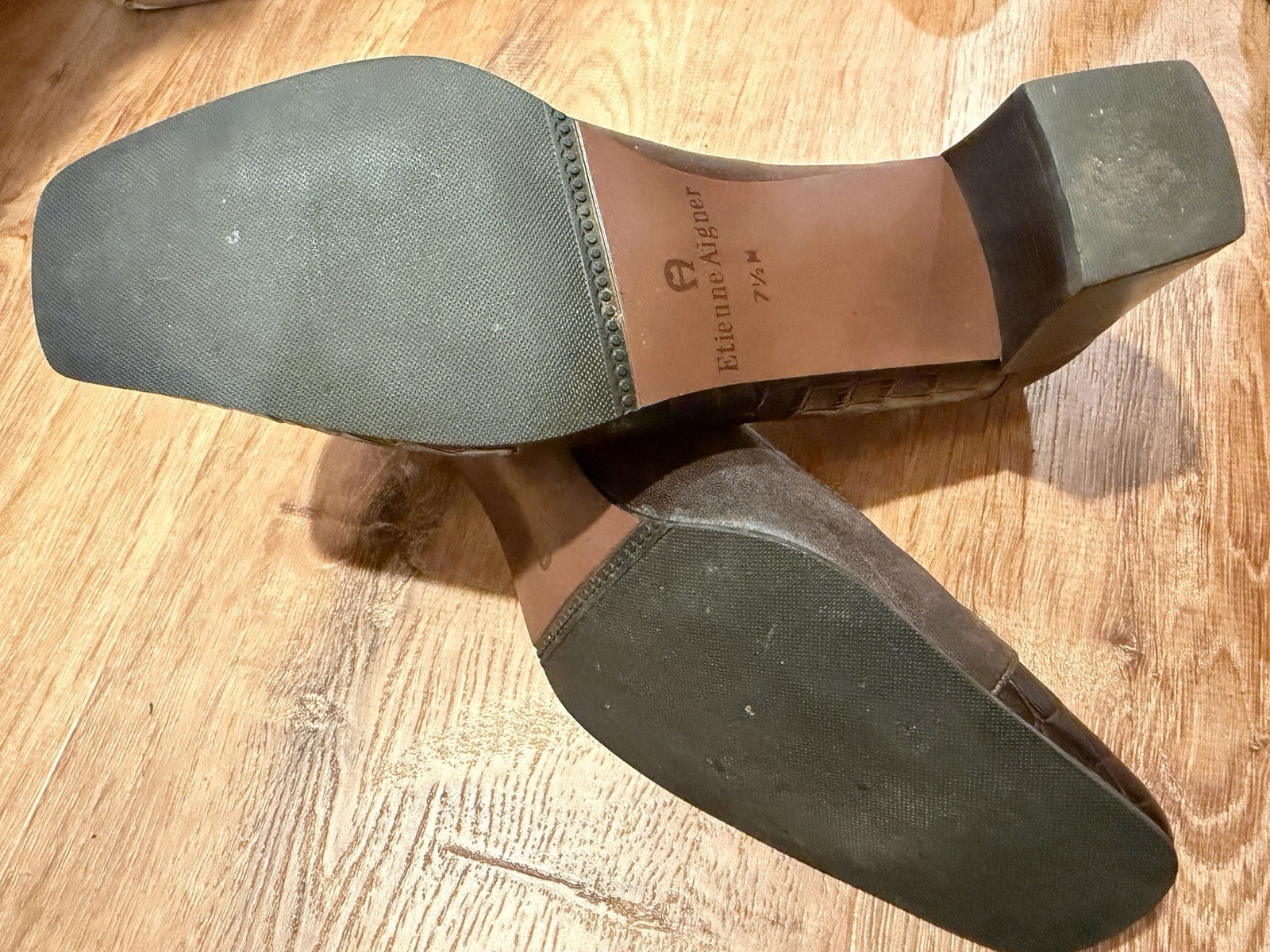 Etienne Aigner Brown Croc Embossed Square Toe Buckle Pump Heels 7.5 M