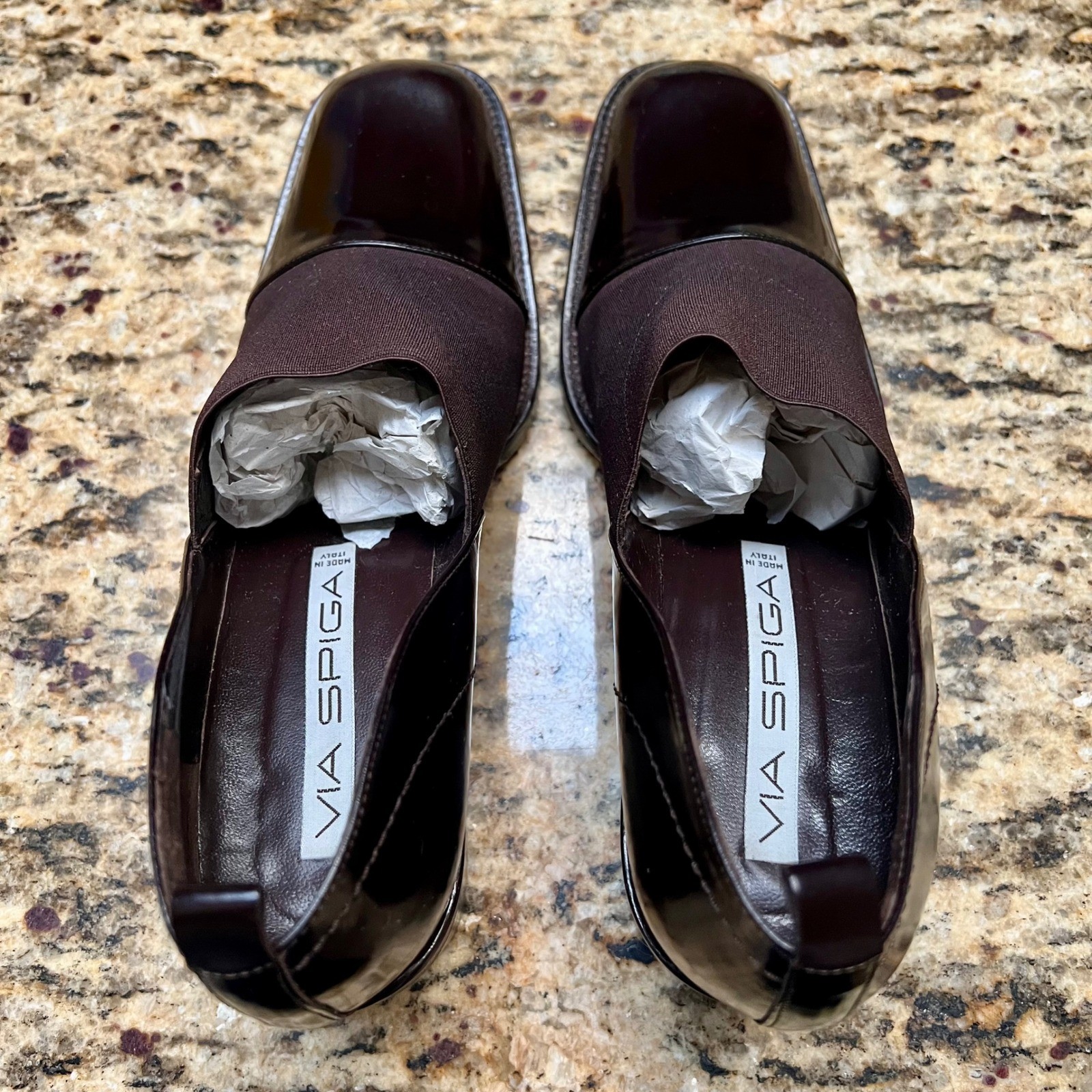 Via Spiga 90s VTG Brown Leather Square Toe Block Heel Pumps 8.5 Made in Italy