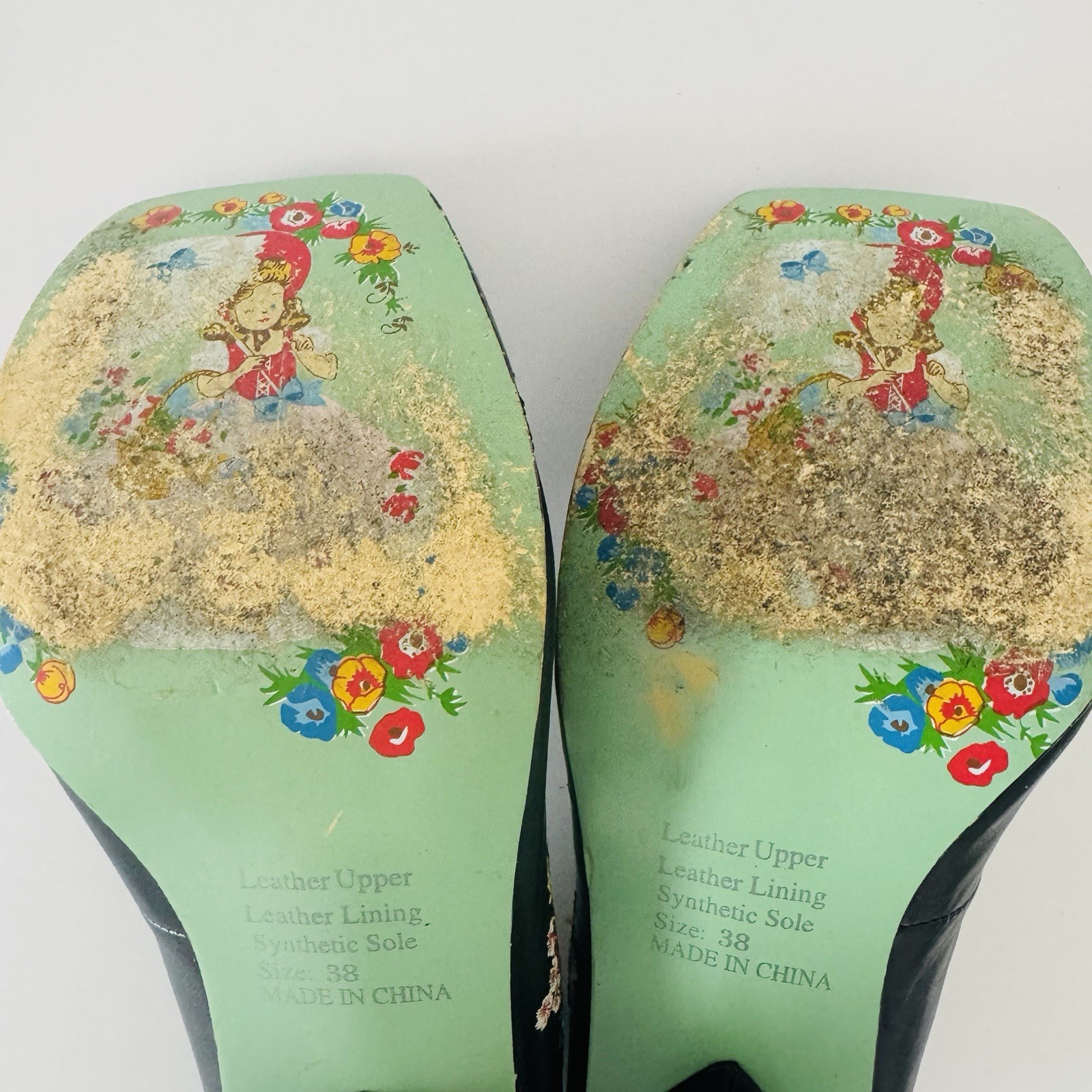 Irregular Choice Leather Heels Size 38 7 Black Floral Bird Embroidered Lace Trim