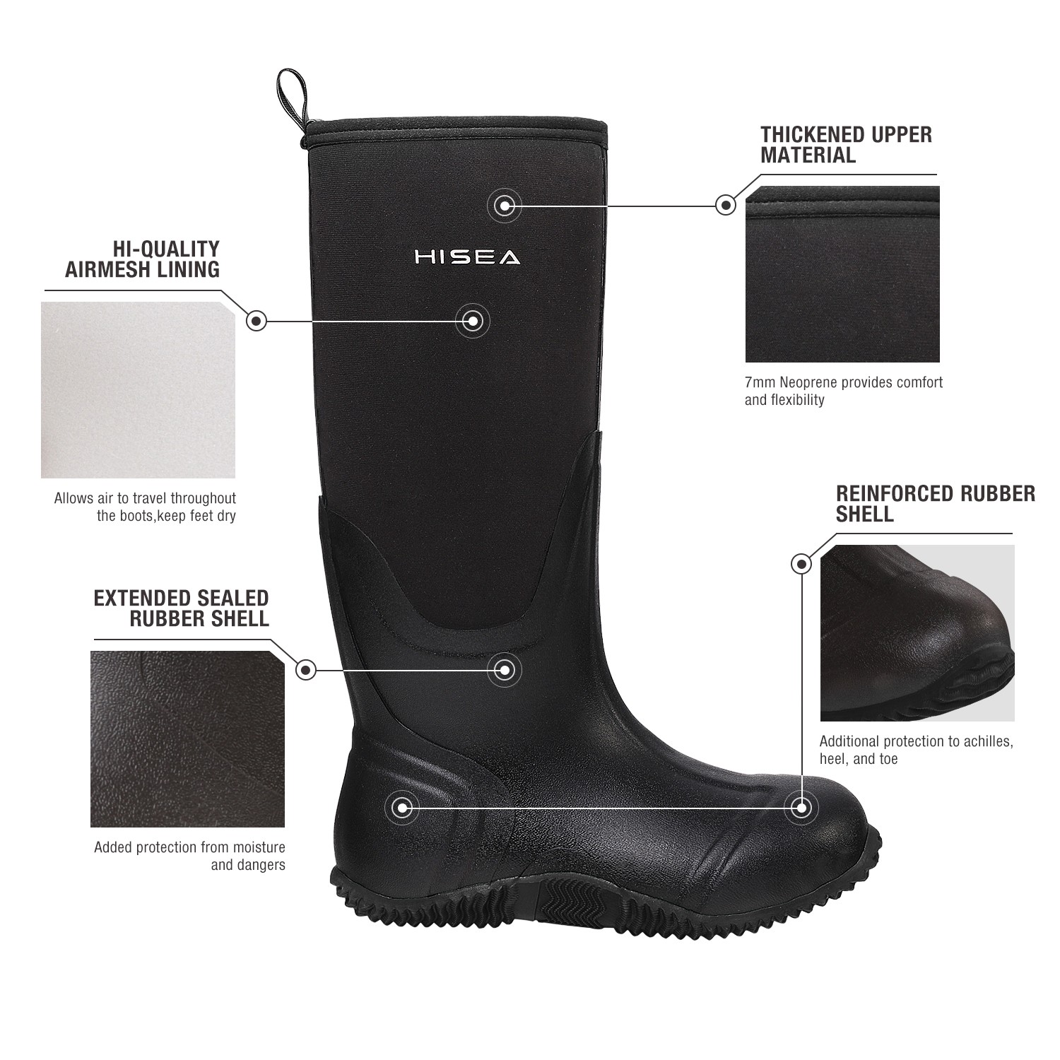 HISEA Women Waterproof Rain Boot Non-Slip Outdoor Garden Mud Work Knee High Boot
