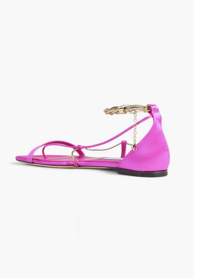 Jimmy Choo Women’s Pink Leather Strappy Flat Ankle Strap Sandals EU37.5 US7.5