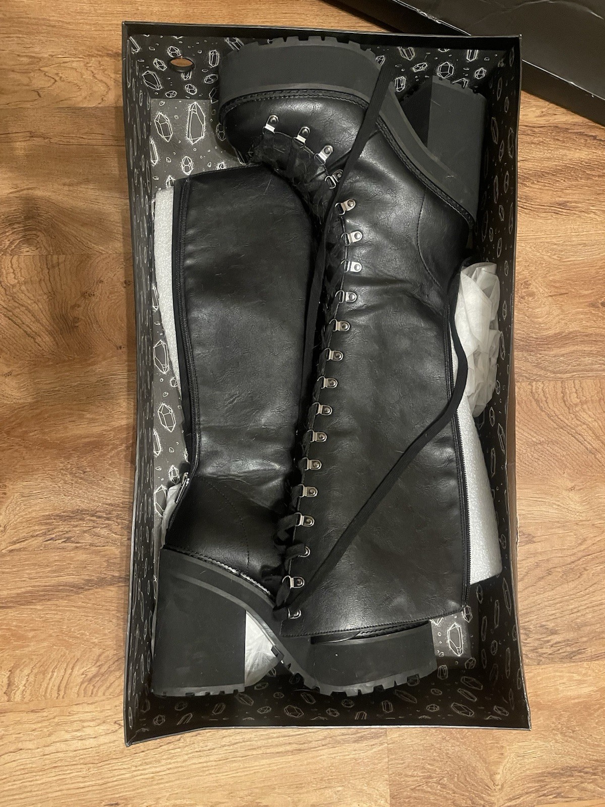 Killstar Bloodletting Knee-High Platform Boots Black Faux Leather UK7/EU40