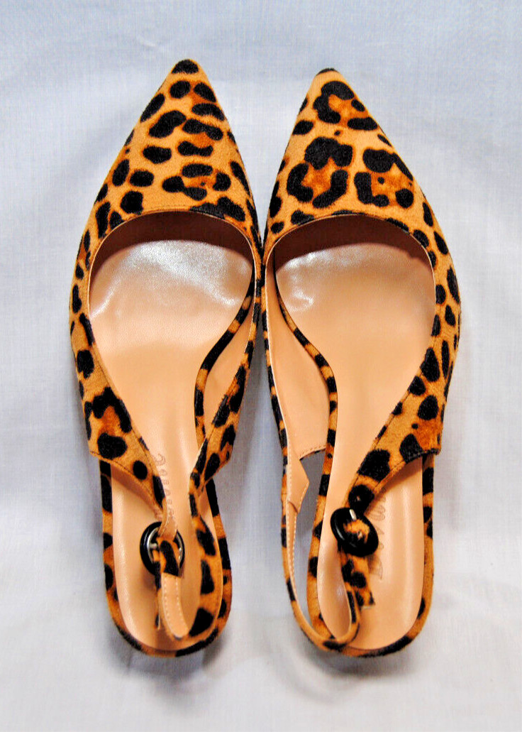 Divanne Womens Leopard Print Pointed Toe Slingback Strap Kitten Heels New T2350