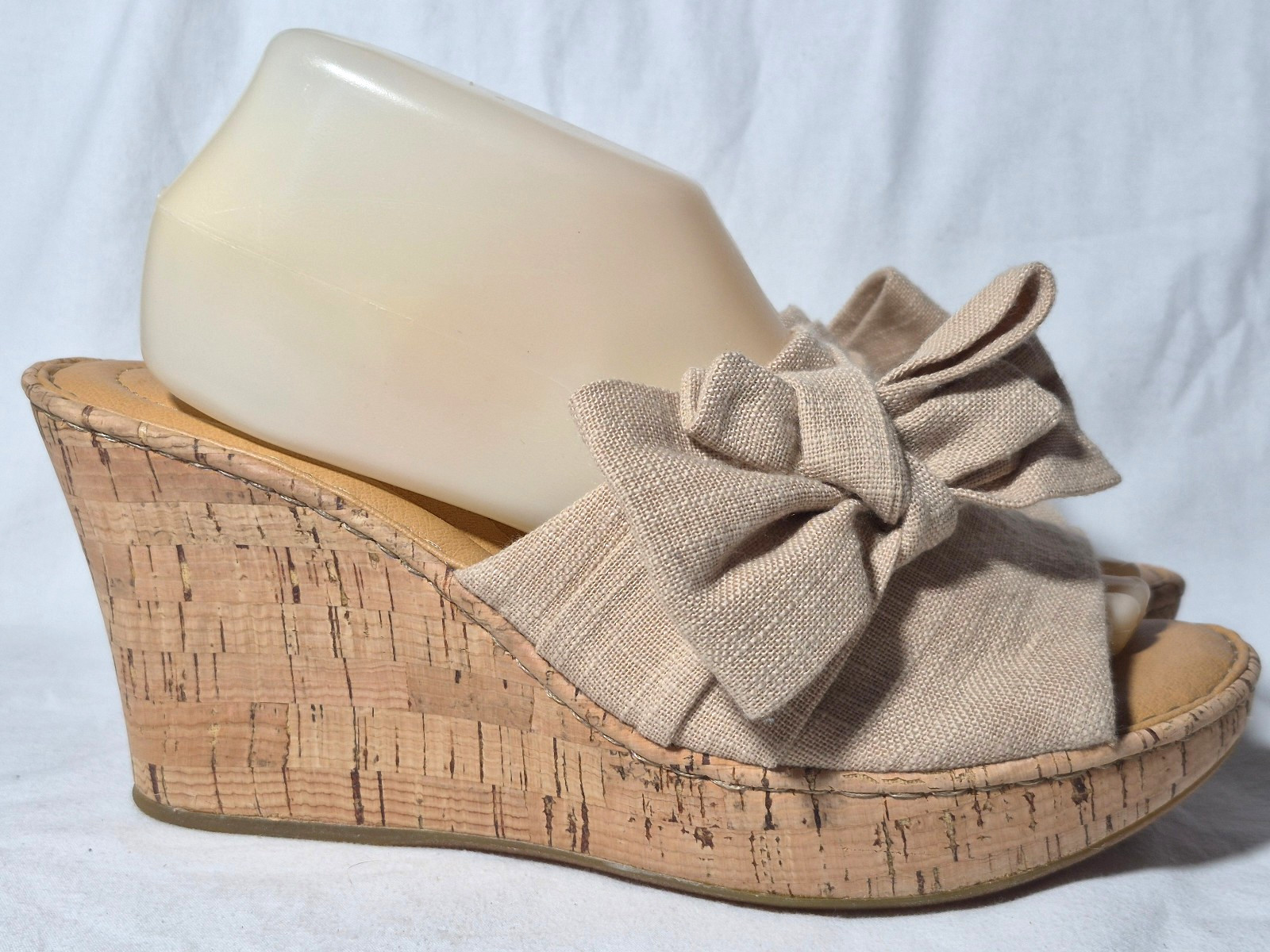 Born Cami Beige Canvas Bow Cork Wedge Platform Sandals Size 10 11 NEW