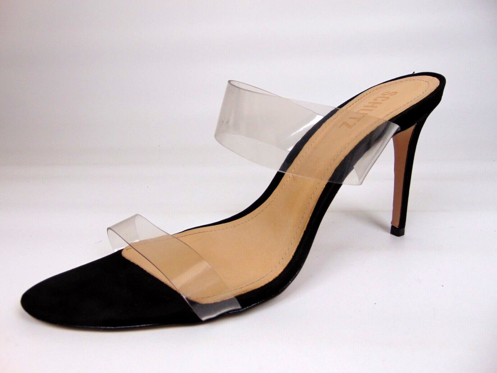 Schutz Womens Ariella Black Suede Slide Clear Heels Sandals Shoes Size 11.0 B,