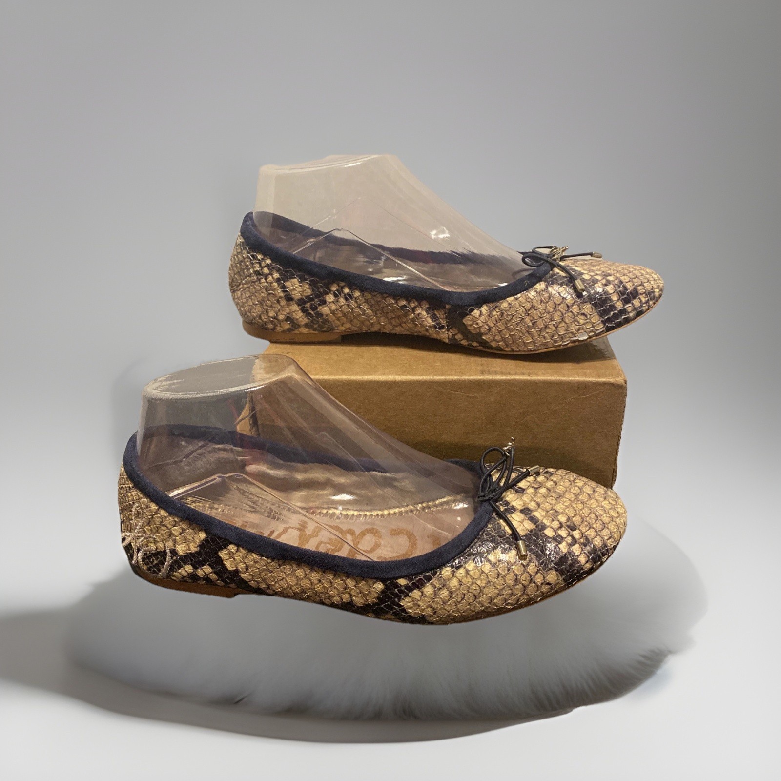 SAM EDELMAN Felicia Ballet Flat Ballerina Python Snake Skin Leather Bow Sz 7.5