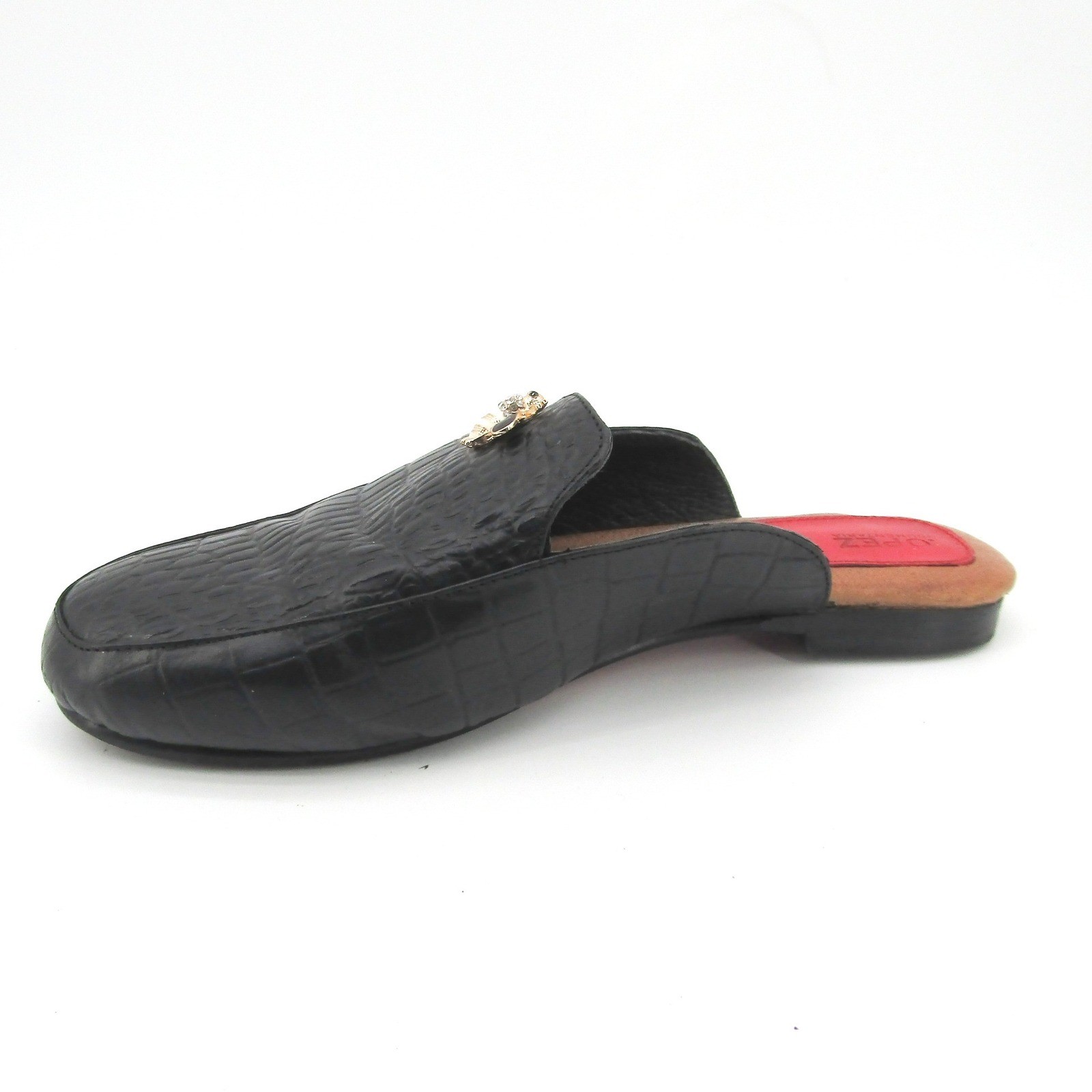 Lopez Indumentaria Black Croc Embossed Bee Embellished Mules Women Size 41