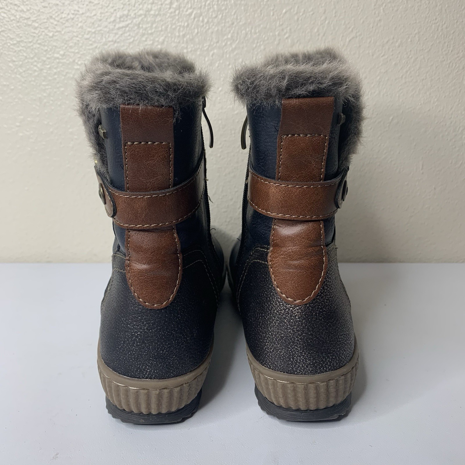 Spring Step Sz 41 US 9.5-10 Milagra Faux Fur Lined Winter Ankle Boots Dk Blue