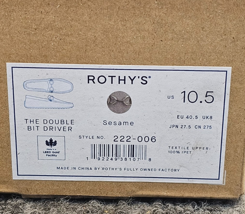 Rothy’s 222-006 The Double Bit Driver Sesame US 10.5 Textile Upper 100% rPET