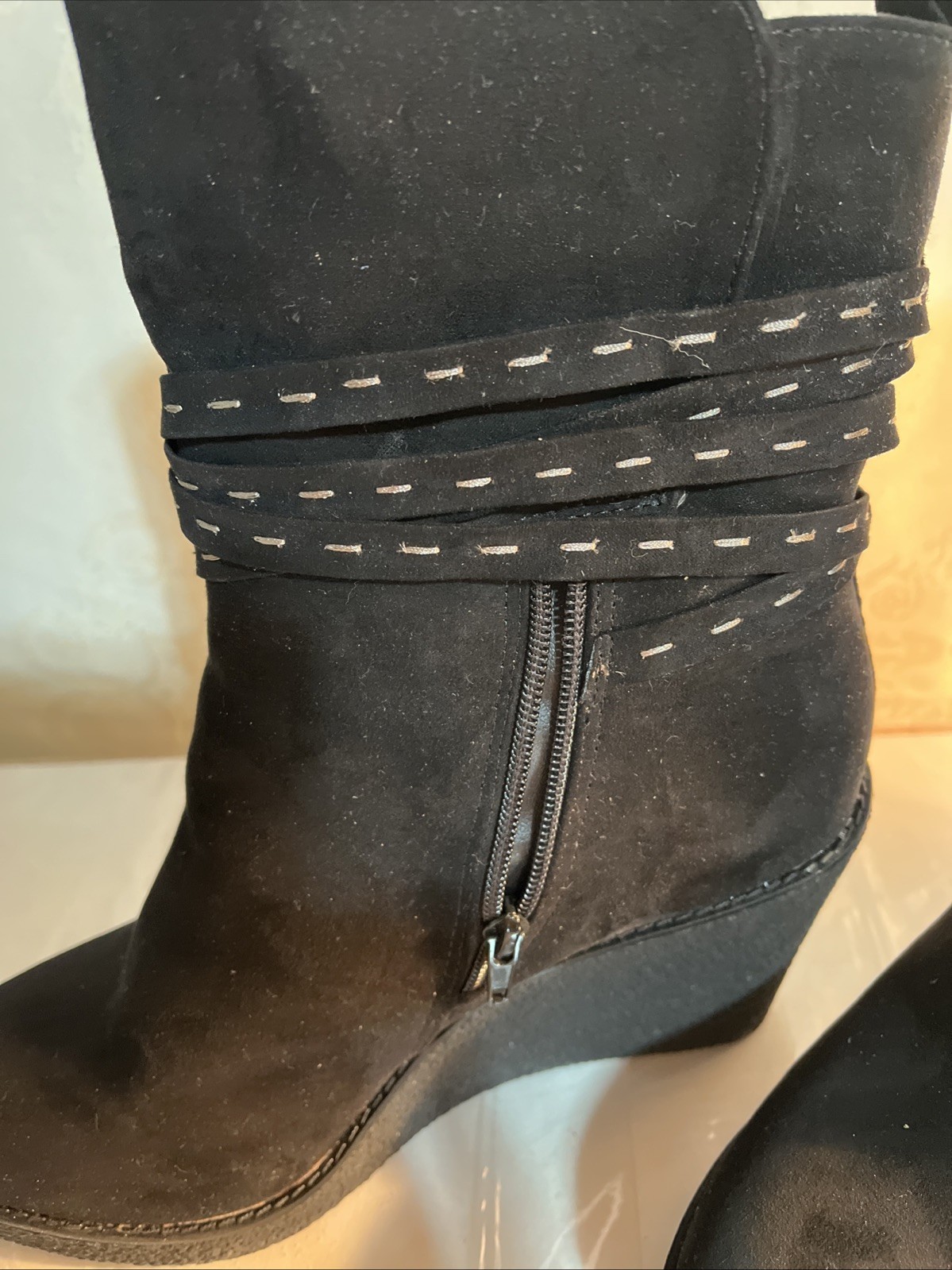 Dress Black Boots Union Bay Size 9-1/2 M With 3-3/4” Wedge Heel Zipper Close