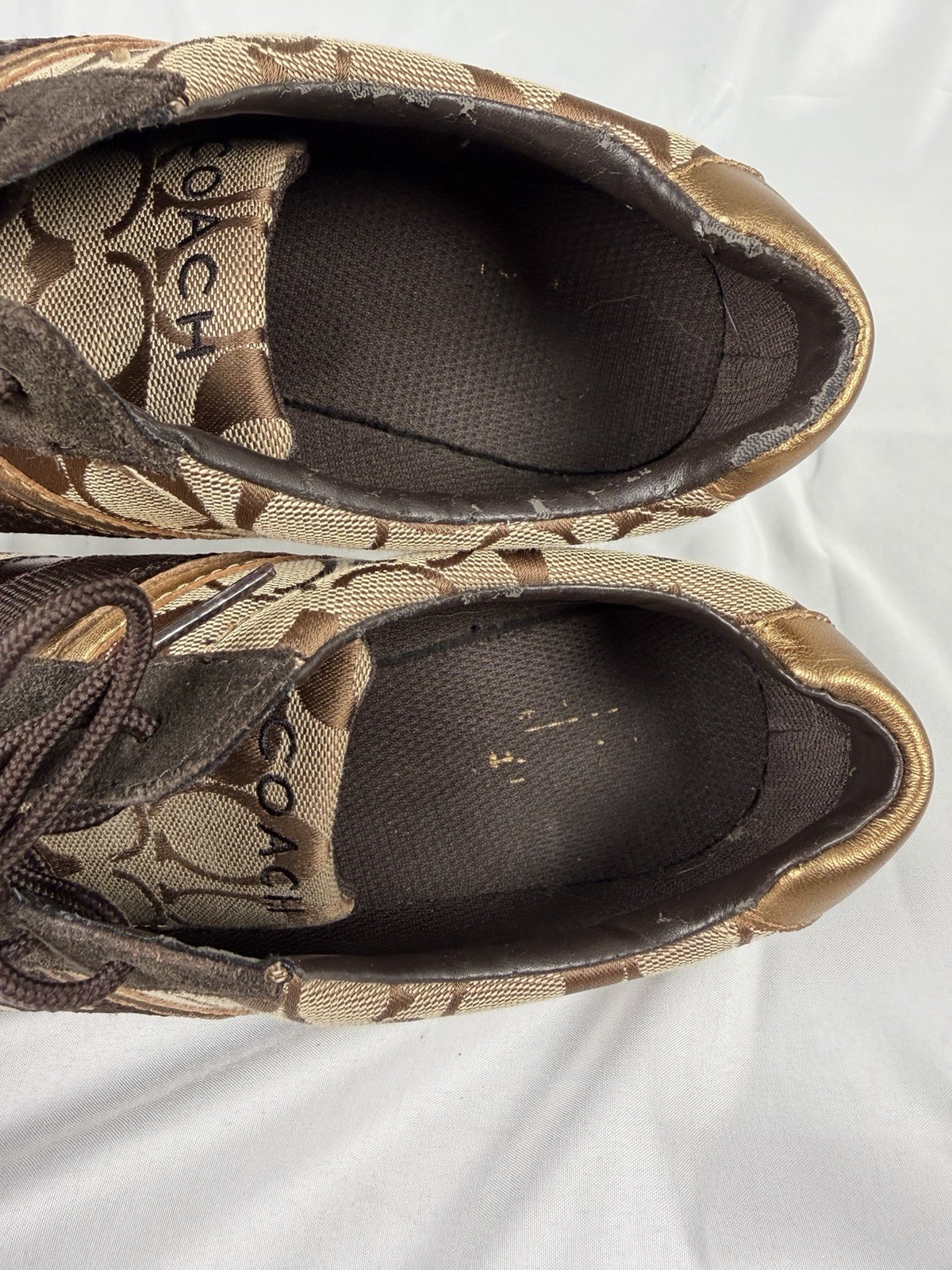 Coach JAYME Brown Gold Signature C Logo Sneakers Shoes Lace Up Womens Size 10M