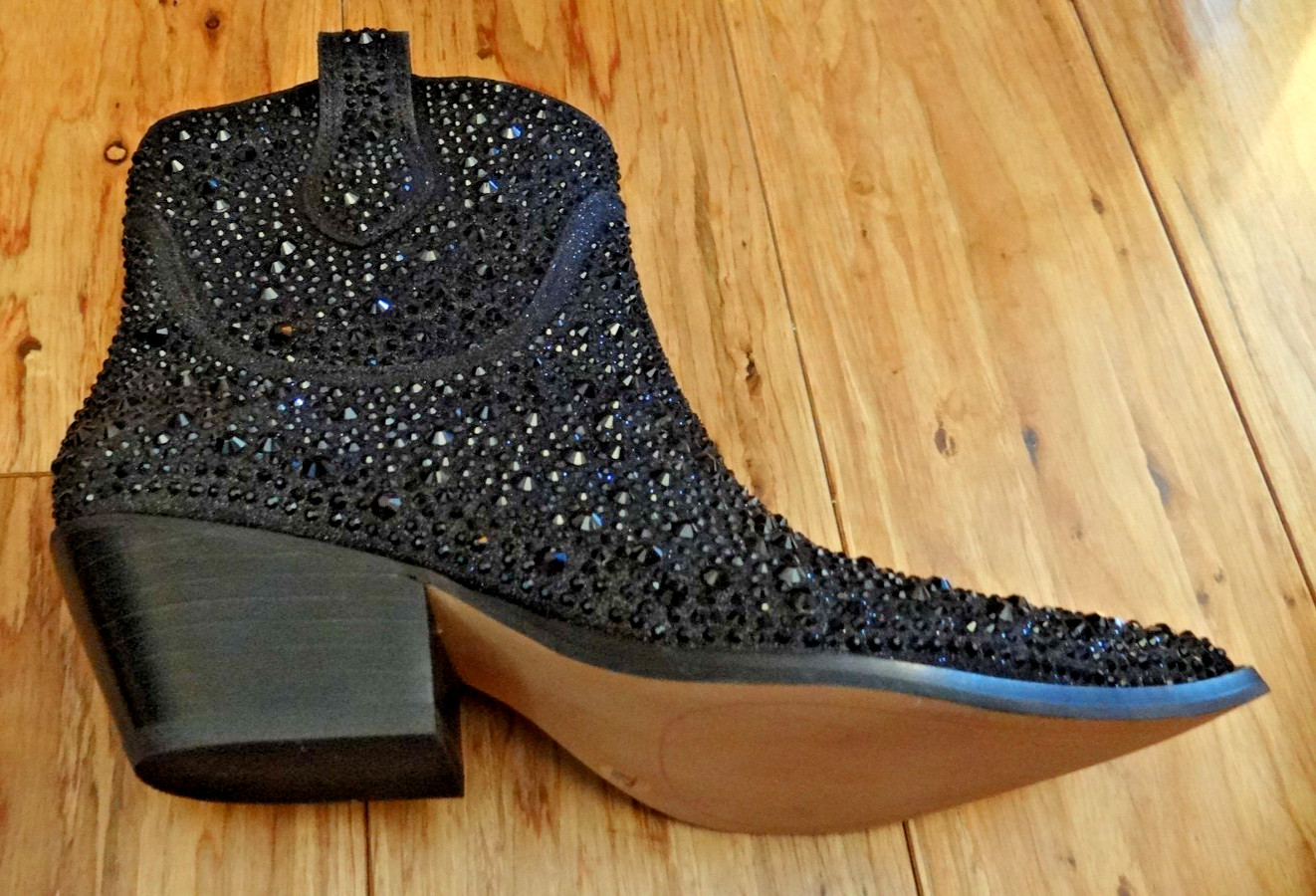 Jessica Simpson Tamira2 Western Boots Black Micro Flash Rhinestones 7M New