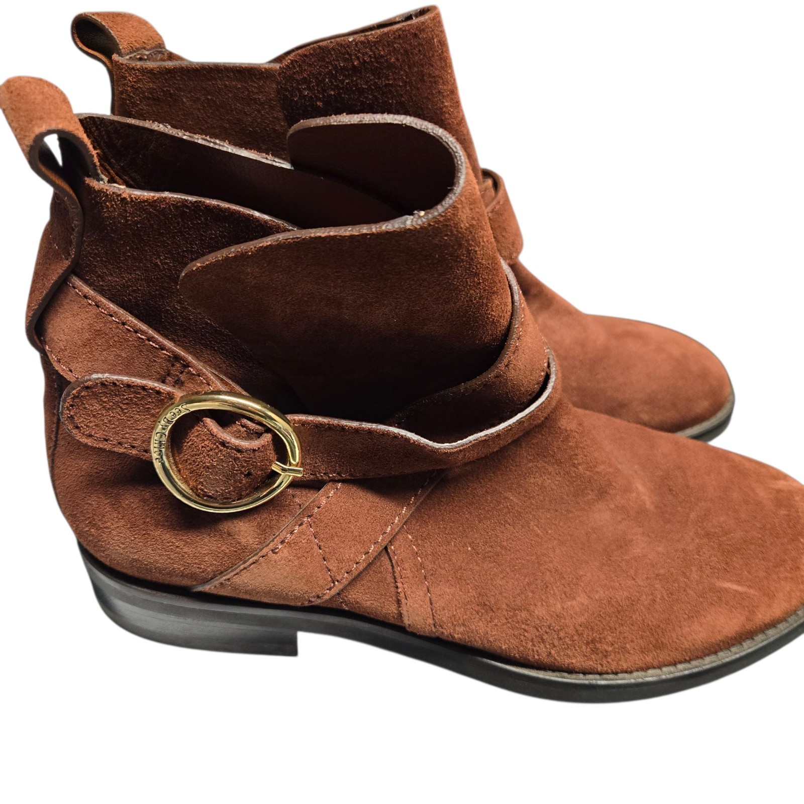See by Chloe Lyna Ankle Bootie Size 40 US 9.5 in Brown Suede