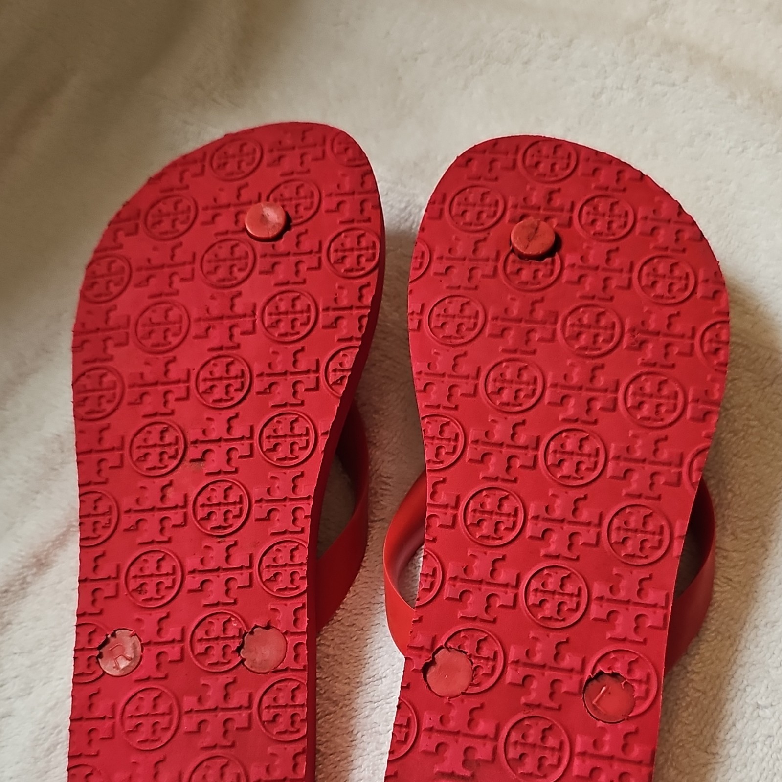 Tory Burch Red/White Logo Geometric Flip Flop Sandals Womens US 7 Rubber