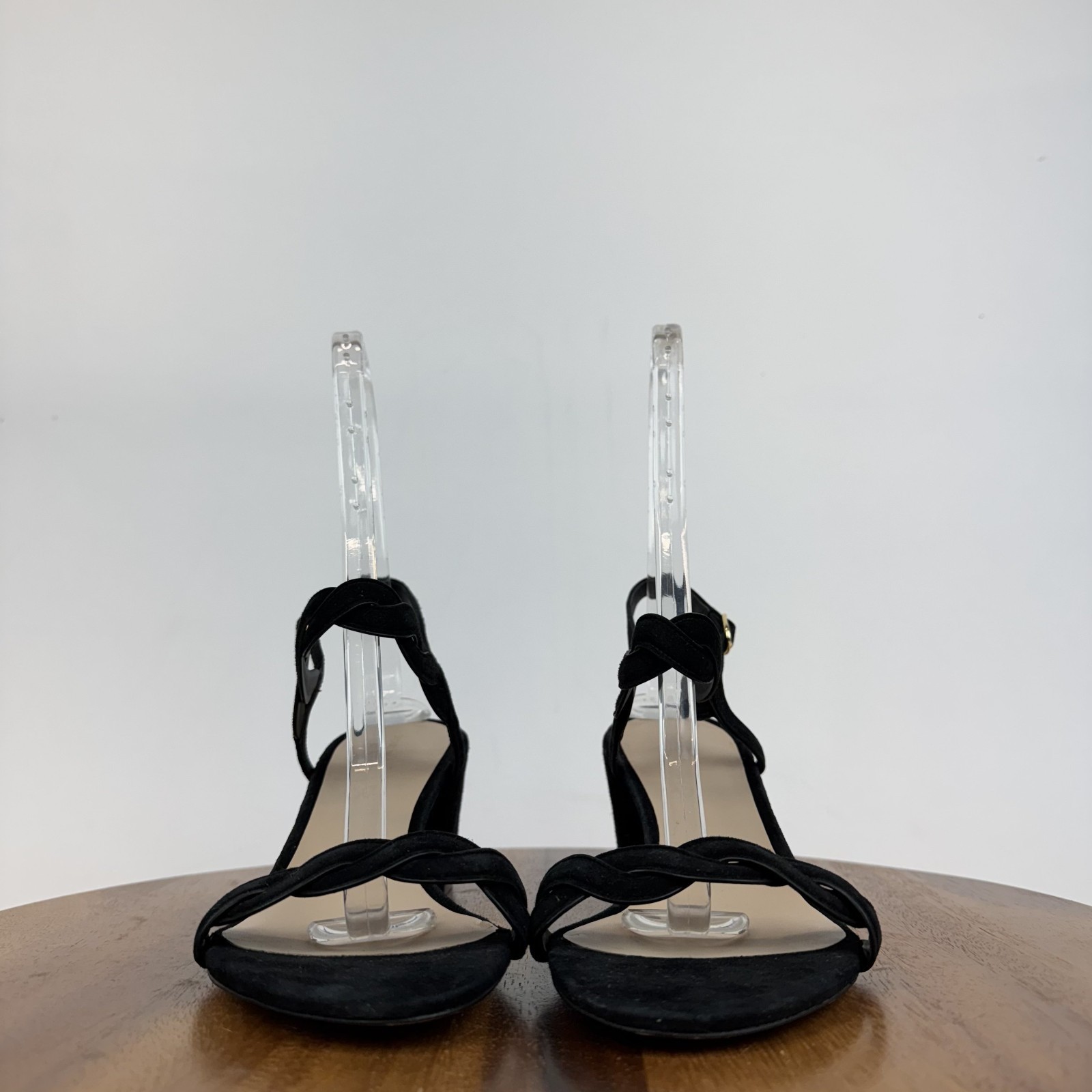 Womens Stuart Weitzman Twistie Black Suede Strappy Block Heel Sandals Size 11 B