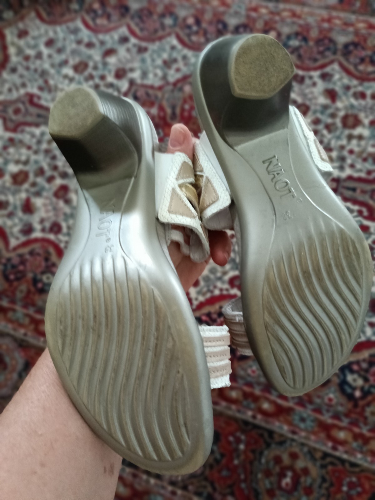 Naot Afrodita Heeled Leather Sandals Size EUR 38, US 7.5 White Gold