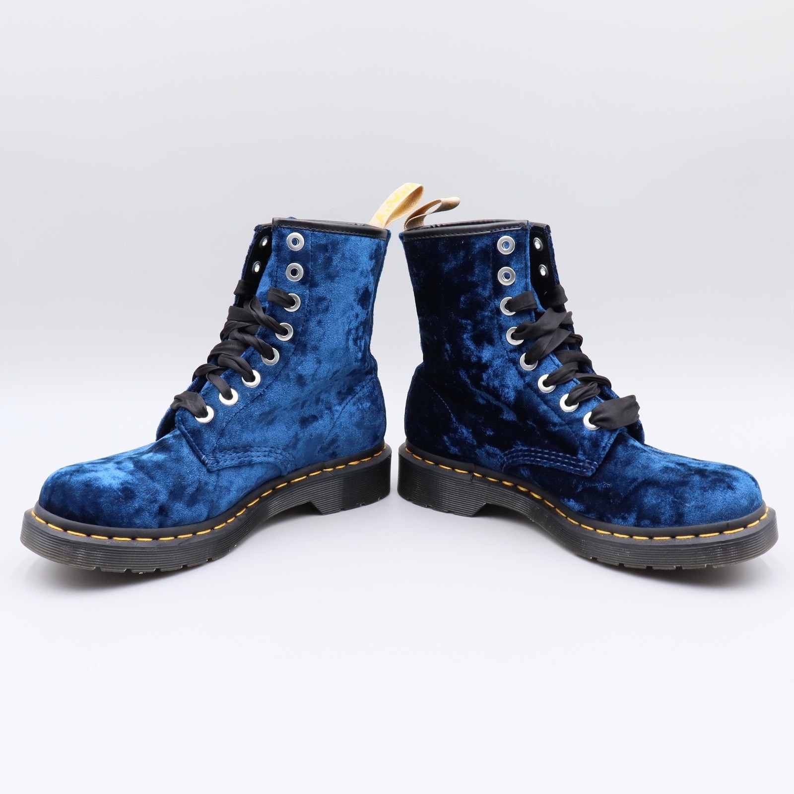 Dr. Martens 1460 Pascal Blue Velvet Ribbon Lace Combat Boots Womens 8 US 39 EU