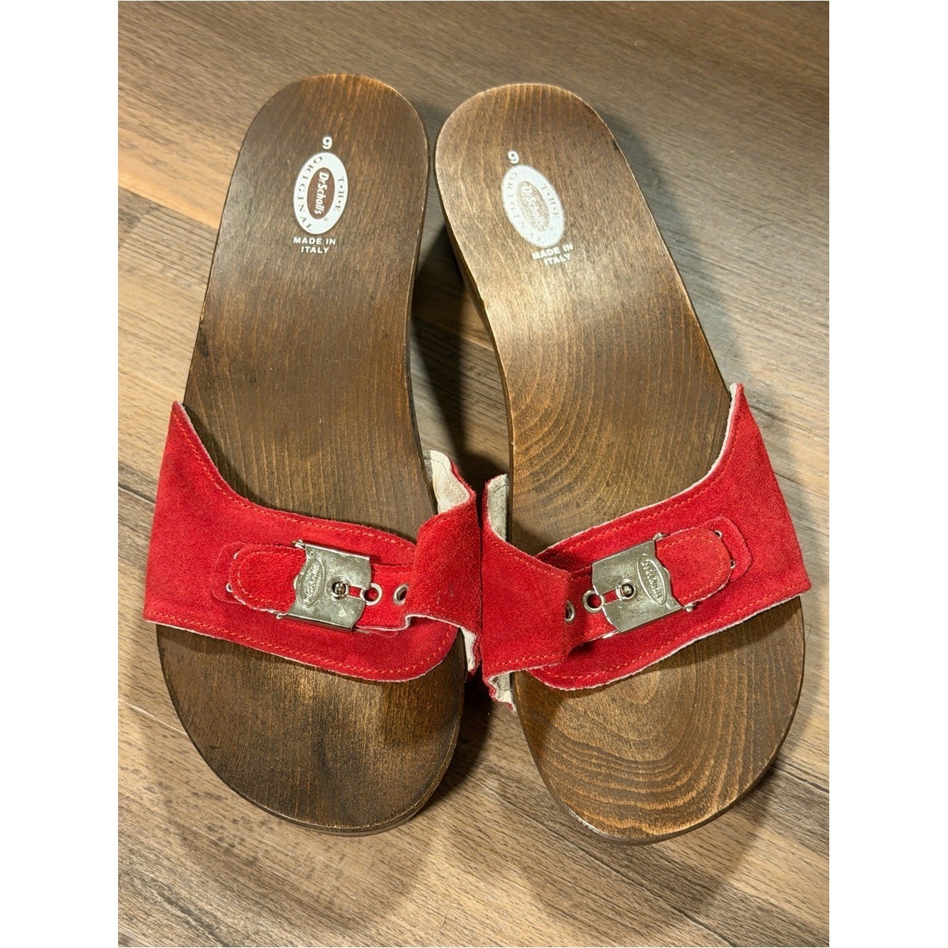 Dr. Scholl’s Original Exercise Sandals Red Suede Wood Size 9 Made in Italy