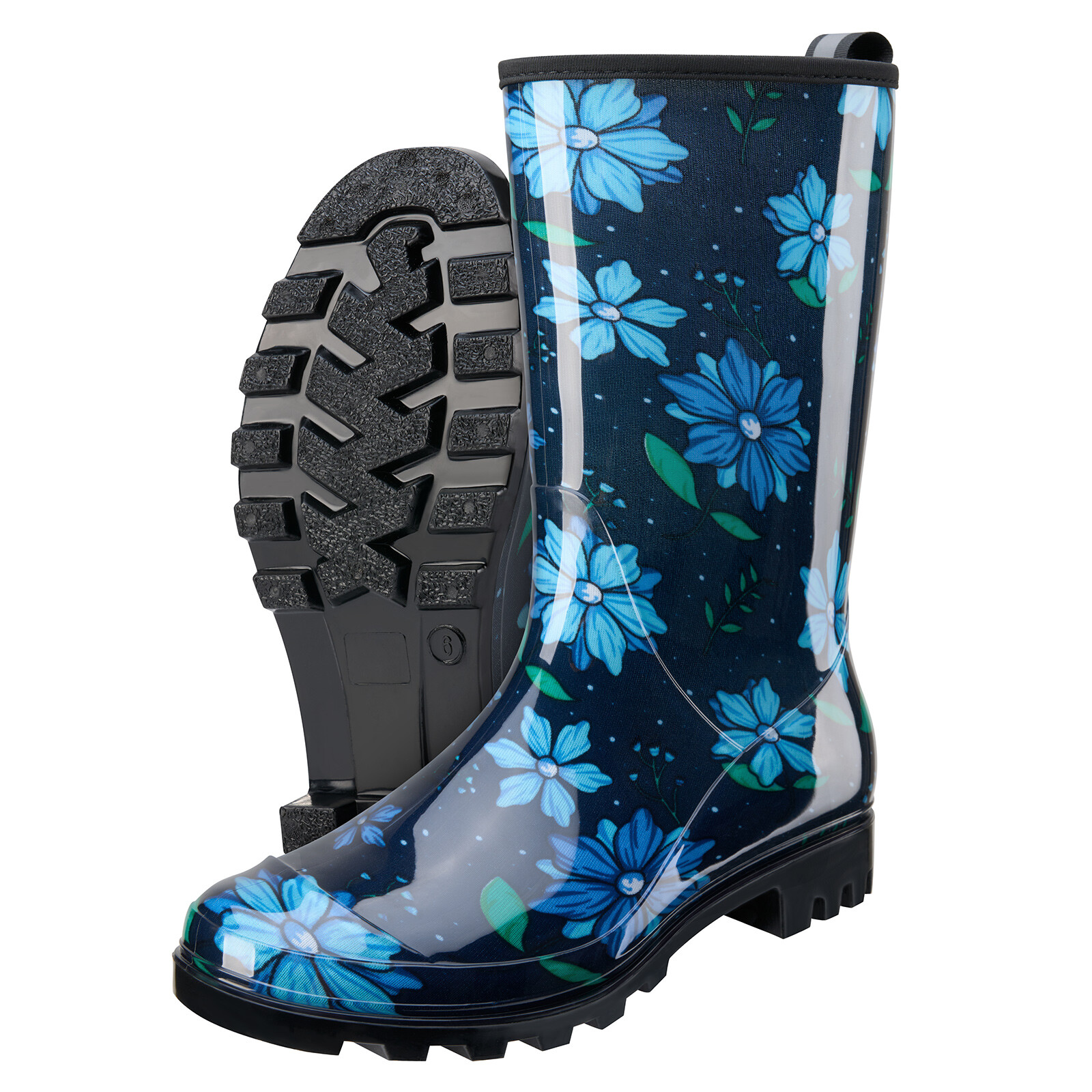 HISEA Women’s Printed Rain Boots Mid-Calf Waterproof Garden Boots Glossy Wellies