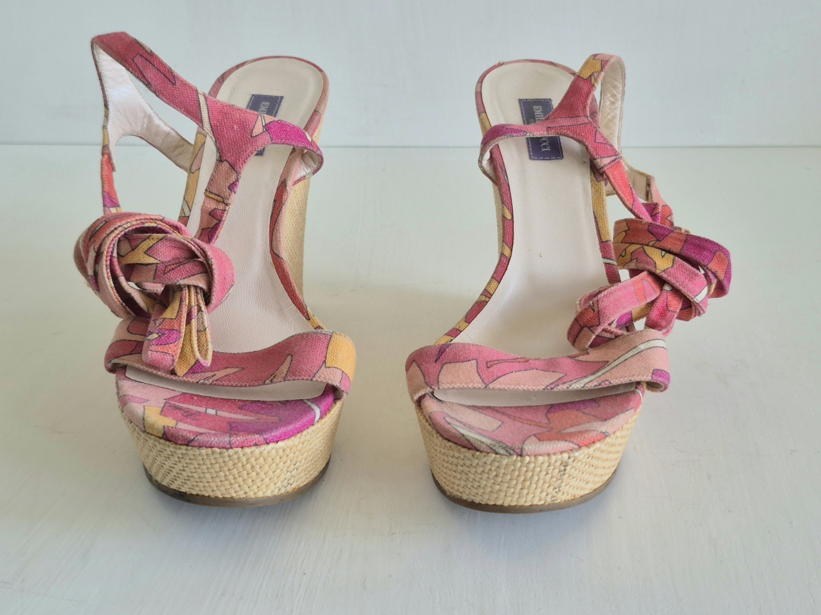Emilio Pucci Italy Espadrille Multicolor Print Ankle Tie Wedges SZ 9 U S/EU 40