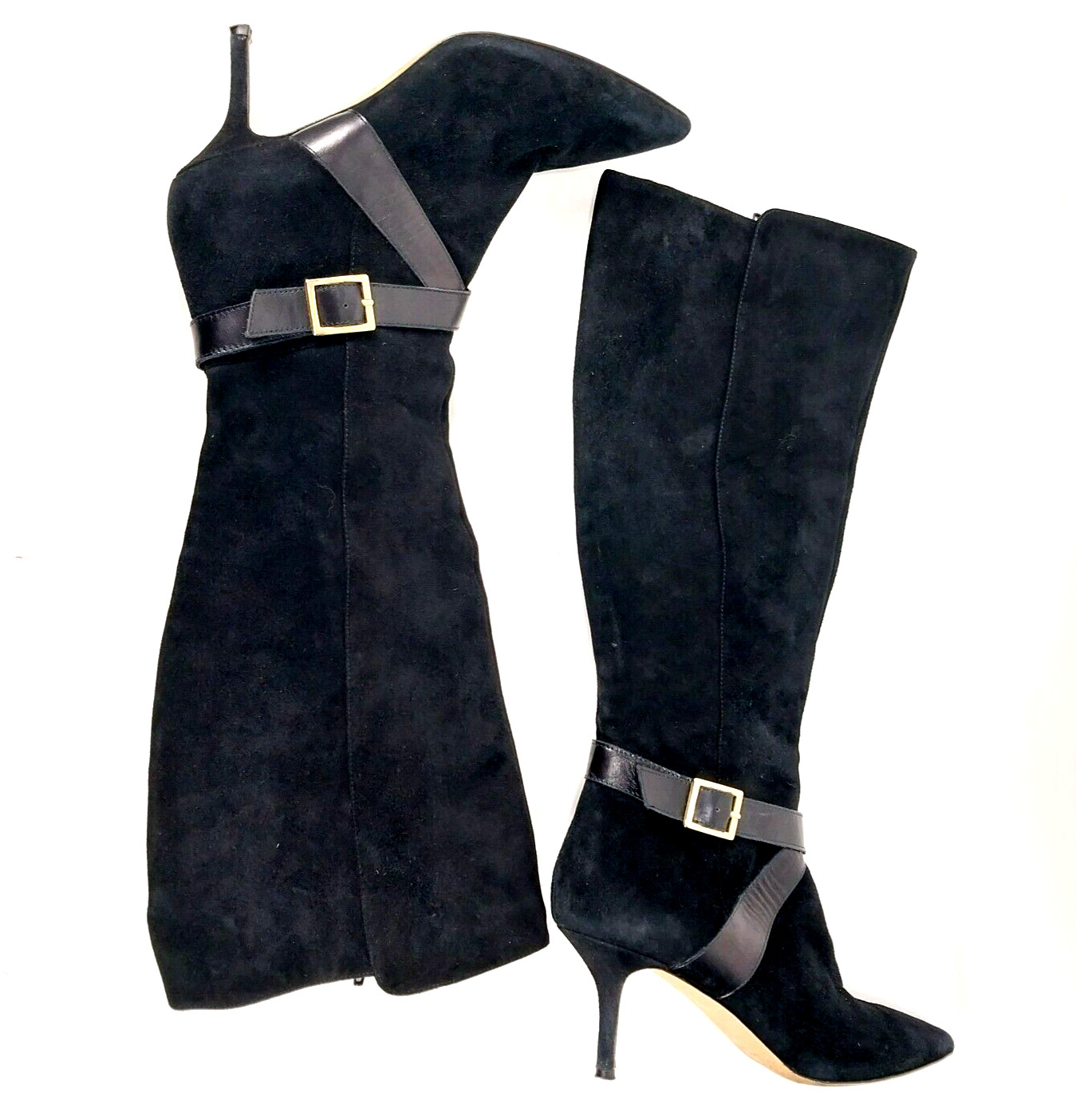 SAKS Fifth Avenue Boots Womens 9.5 Black Suede Medium 3″ Heel Stiletto Designer