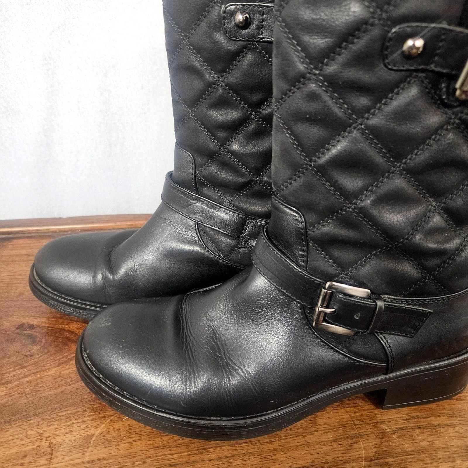 AQUATALIA Sweetie Quilted Leather Moto Boots Italy SZ 8 Black Punk Grunge Polish
